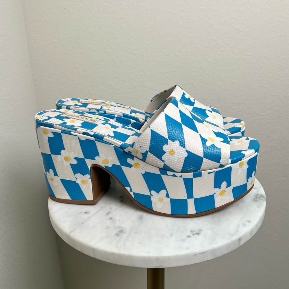 Larroudé Miso Platform Sandals Blue Daisy